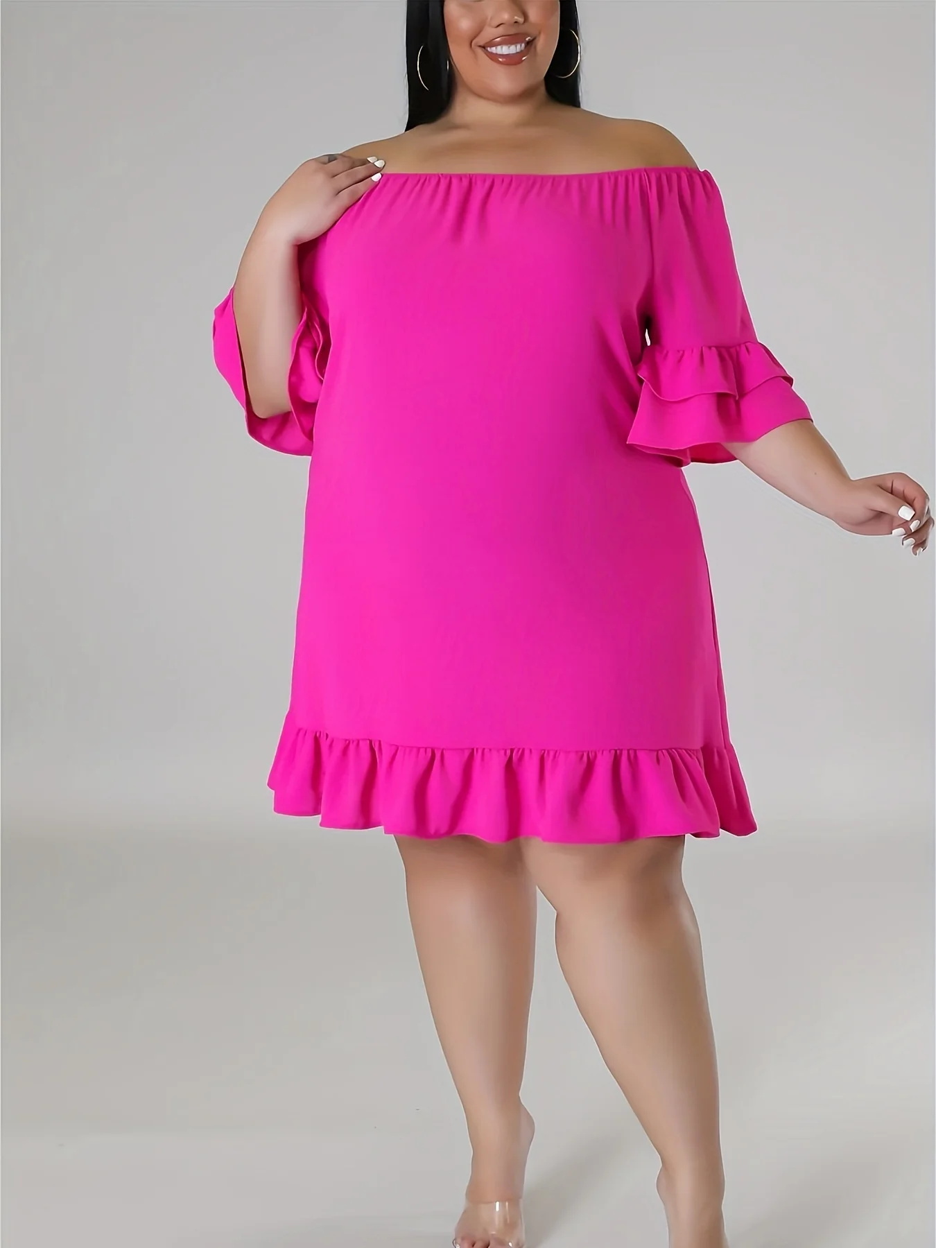 Plus Size1-5XL Jednoliniowy kołnierzyk Sukienka plisowana spódnica z odkrytymi ramionami Seksowna elegancka delikatna dama Mleczny jedwab Elastyczna