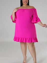 Plus Size1-5XL Jednoliniowy kołnierzyk Sukienka plisowana spódnica z odkrytymi ramionami Seksowna elegancka delikatna dama Mleczny jedwab Elastyczna tkanina Wygodna