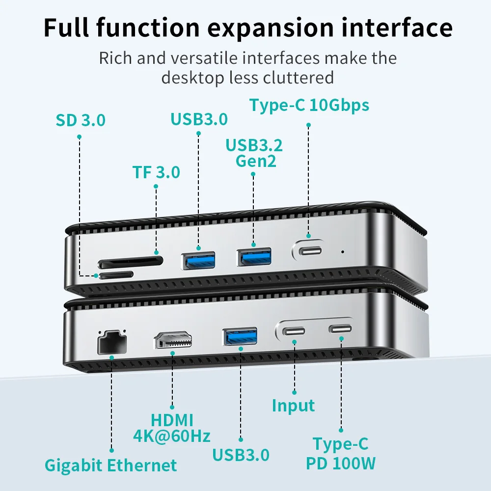 Yottamaster USB C HUB  with Cooling Fan M.2 NVMe SATA SSD Enclosure External 10Gbps 4K 60Hz HDMI-Com RJ45 SD/TF Docking Station