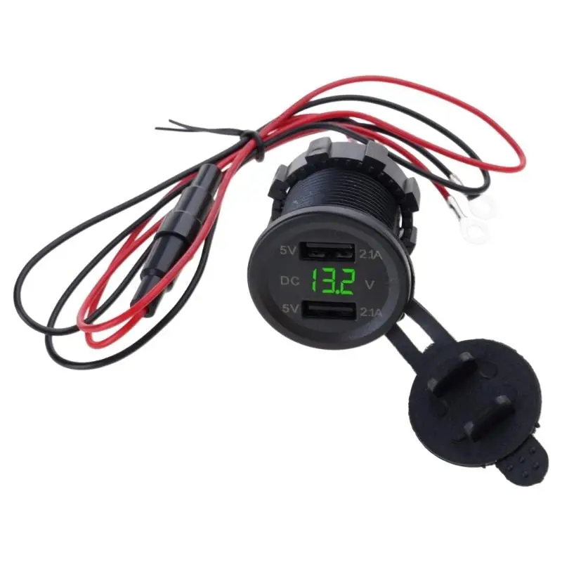 31BC 5V 4.2A Waterproof Dual Ports USB Socket Adapter Power Outlet with Display Voltmeter for 12-24V Car Boat