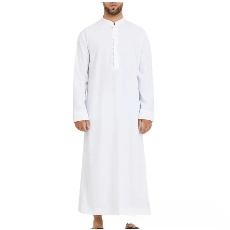 

Мужской арабский халат, новый стиль, свободный крой, воротник-стойка и круглый вырез, исламская этническая одежда