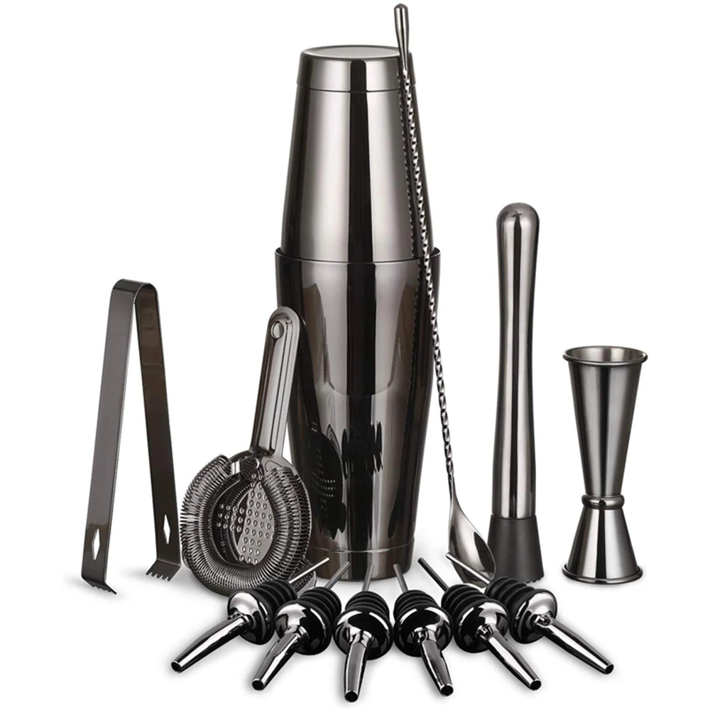 

Cocktail Shaker Bar Set: 2 Weighted Boston Shakers, Cocktail Strainer Set,Jigger,Muddler and Spoon, Ice Tong and 6 Bottle Pourer