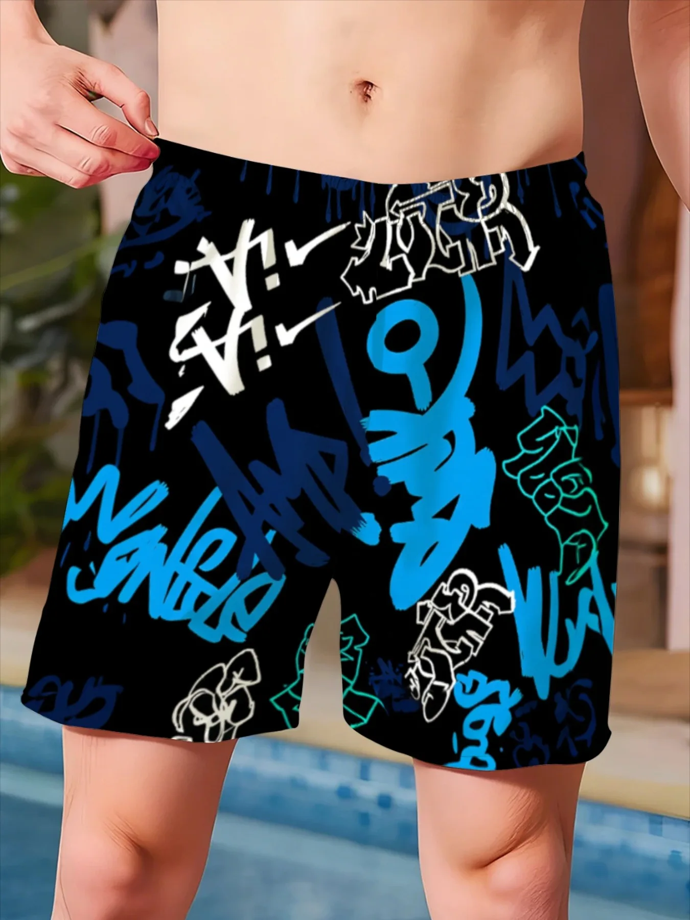 2026 Summer New Style Men's Shorts for Outdoor Sports, Casual Wear Fashionable Comfortable Soft 3D Graffiti Pattern Print