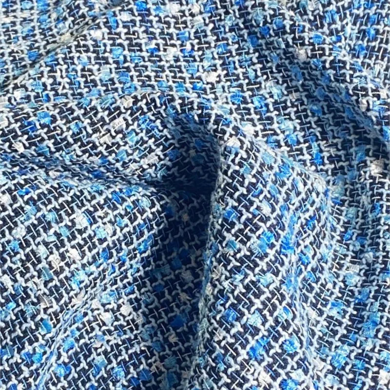 Blue plaid tweed fabric Wide 100cm x 150cm ladies tweed fabric Woven Vintage  Circle Wool Coarse Tweed Diy Coat Suit