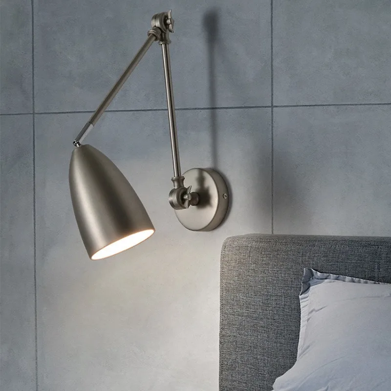 

Simple Study Reading Lights Telescopic Swing with Rocker Arm Long Pole Wall Lamp Nordic Modern Bedroom Bedside Lamp