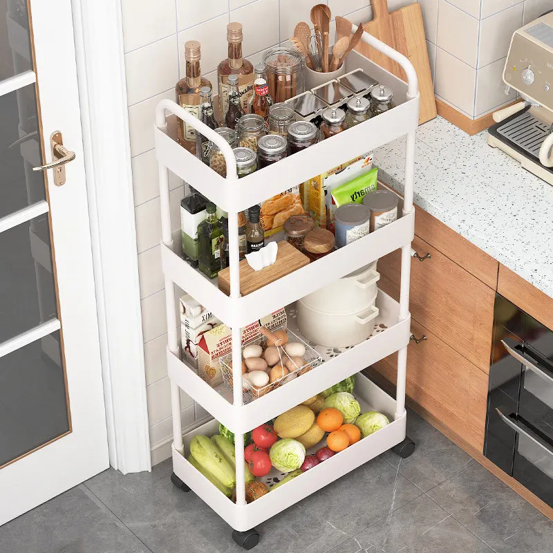 Household Multi-layer Small Cart Storage Rack Floor To Floor Kitchen Bedroom Bathroom Storage Rack Storage Rack With 4 Layers