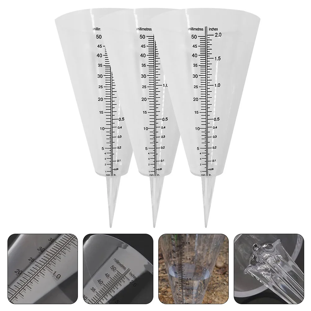 

3Pcs Cone Shape Rain Gauge Plastic Measuring Cups Outdoor Rainfall Meter Garden Lawn Supplies Clear Transparent Large Scale