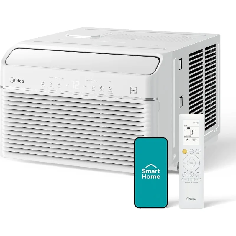 Unidad de ventana de aire acondicionado inversor inteligente Midea de 8.000 BTU con calor y deshumidificador: enfría hasta 350 pies cuadrados. Pie, Rat Estrella Energética
