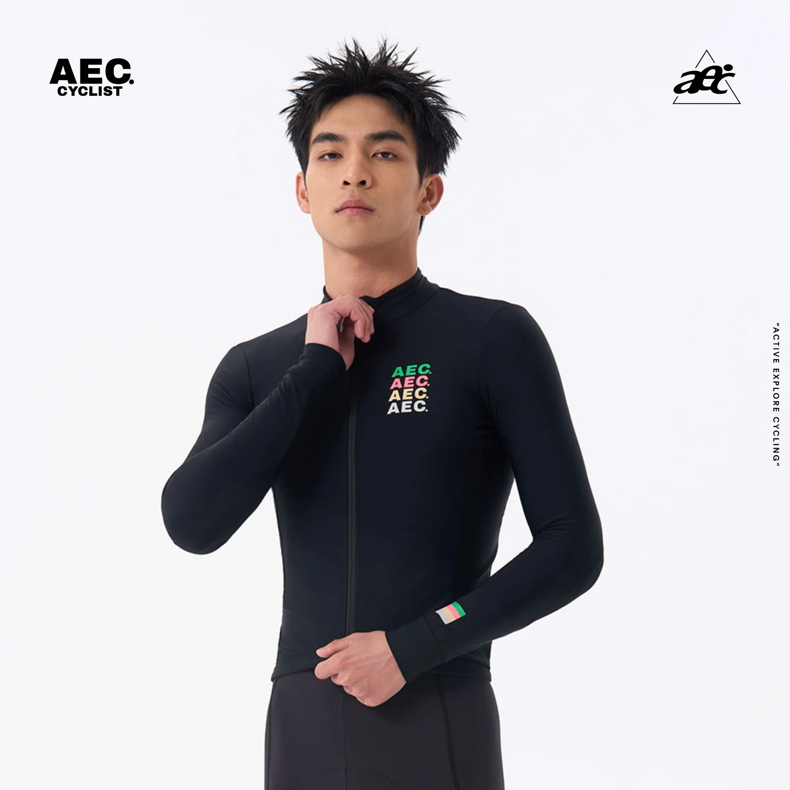 

AEC Winter Fleece Men Cycling Jersey Thermal Windproof Long Sleeve YKK Zipper Bicycle Jacket Night Shadow MTB Clothing