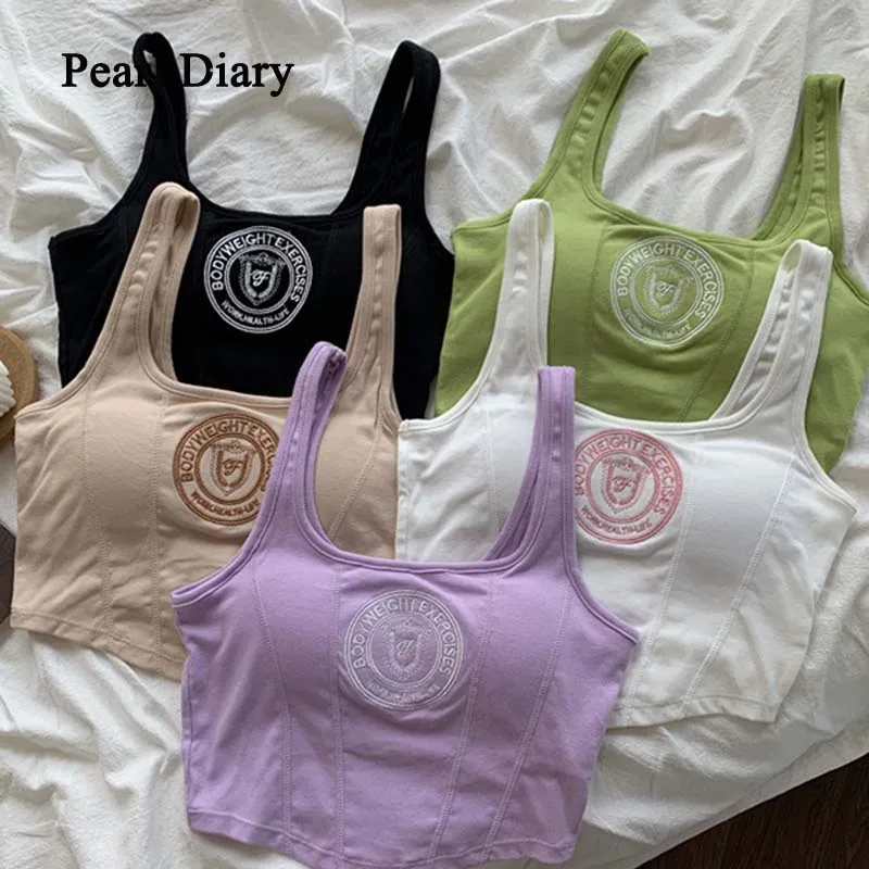 

Pearl Diary Women Summer Crop Tank Top Fashion Vest Crop Top Y2k Corset Top Elastic Solid Color Square Neck Slim Fit Bustier Wom