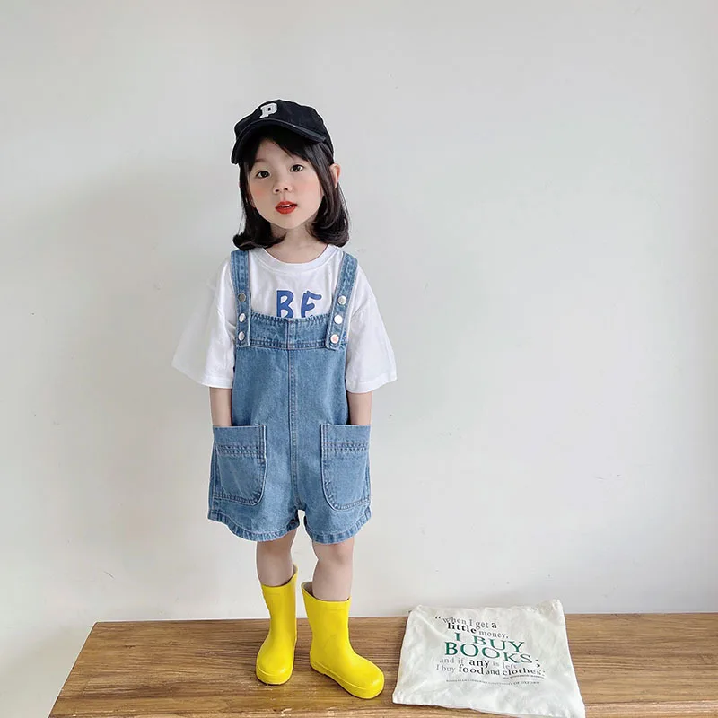 

Denim Overalls Shorts Summer Clothing Loose 2025 New Children's Baby Shorts Foreign Style Cute