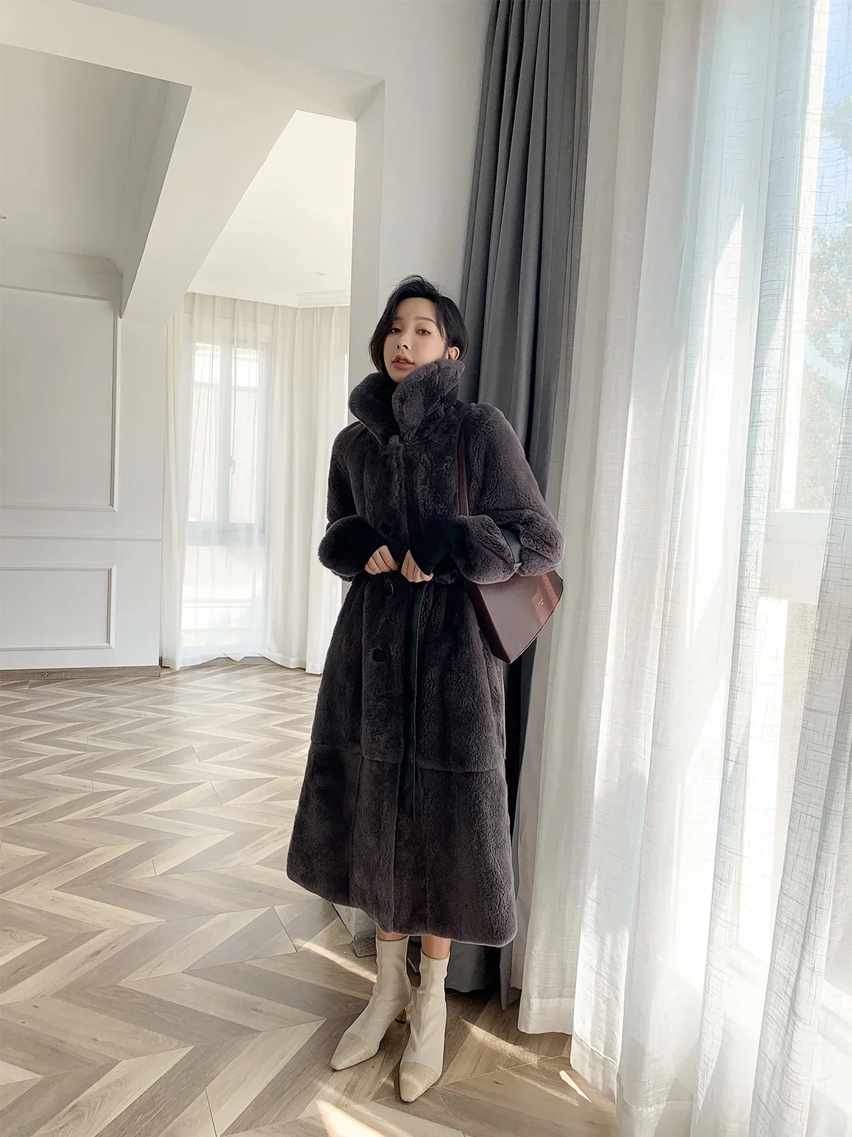 High Quality Real Rex Rabbit Fur Female Jacket Autumn Winter Long Oversized Women's Coats Warm Women's Clothing Casacos Zjt1670