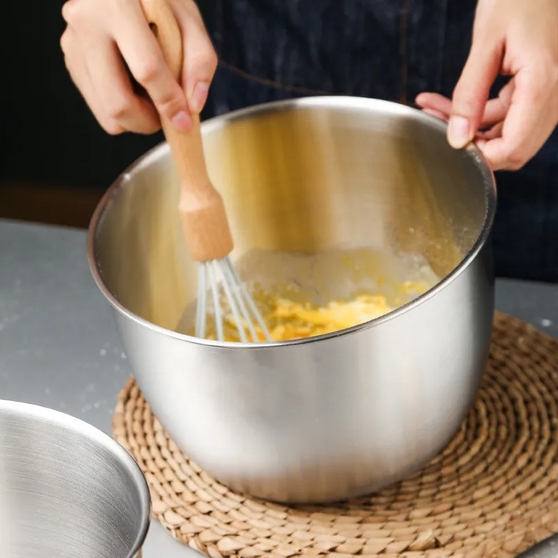 1pc Kitchen 304 Stainless Steel Mixing  Bowl Deep Design Anti-flying Cooking Baking Cake Bread Salad