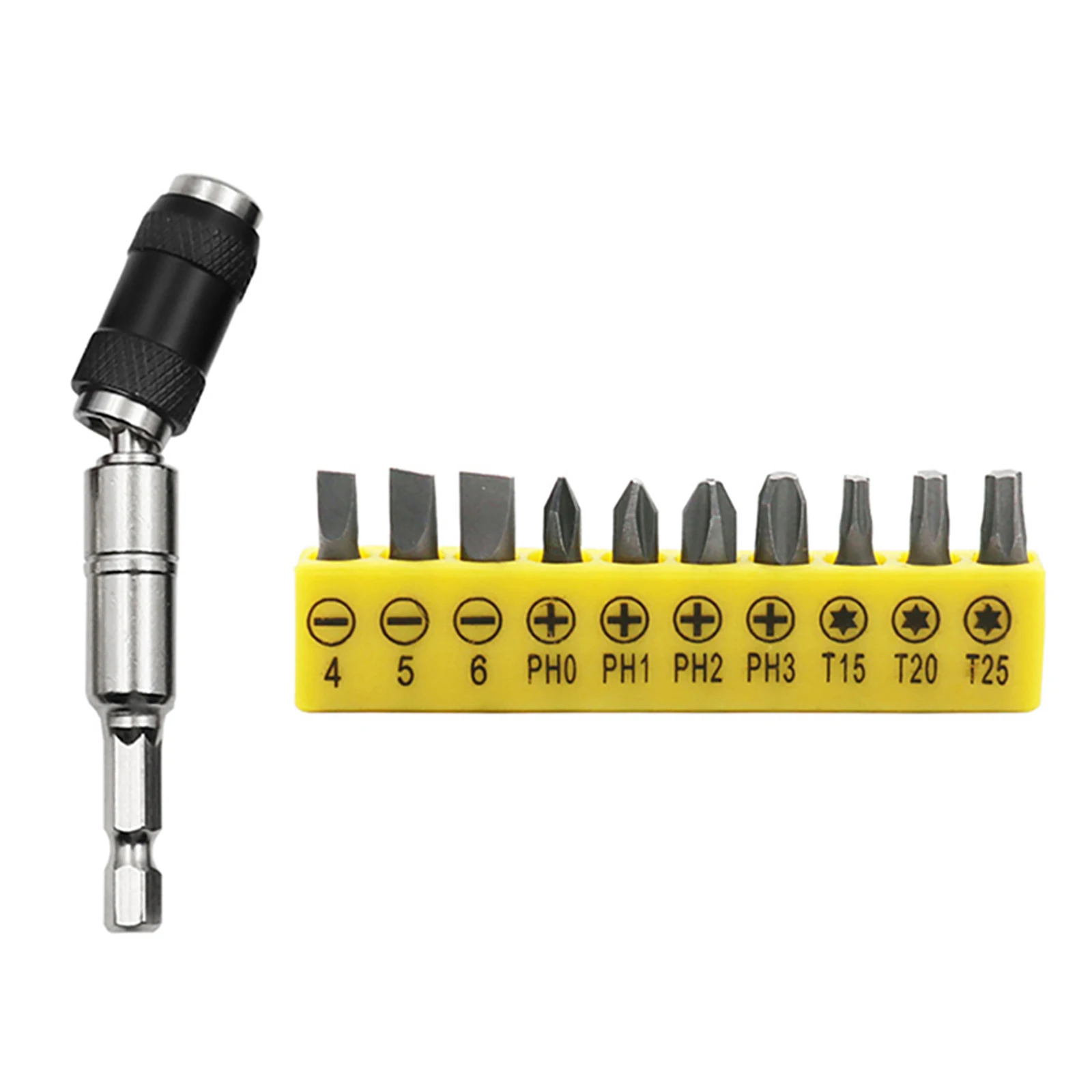 

1/4"Hex Magnetic Pivoting Drill Bit Quick Change Drive Guide Drill Pivoting Bit Holder With 10pcs Screwdriver Bit Extension Rod