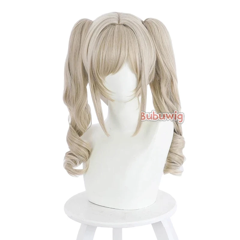 Bubuwig Synthetic Hair Genshin Impact Shining Idol Barbara Cosplay Wig Women 50cm Long Curly Grey Ponytail Wigs Heat Resistant