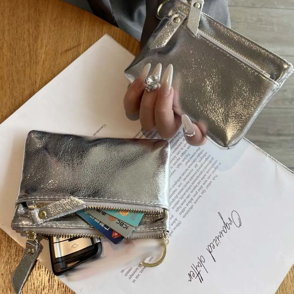 الرجعية جلد طبيعي محفظة فضية بلون صغير سستة محفظة نسائية للعملات المعدنية الكورية نمط سماعة الحقيبة عنصر صغير حقيبة السفر #2