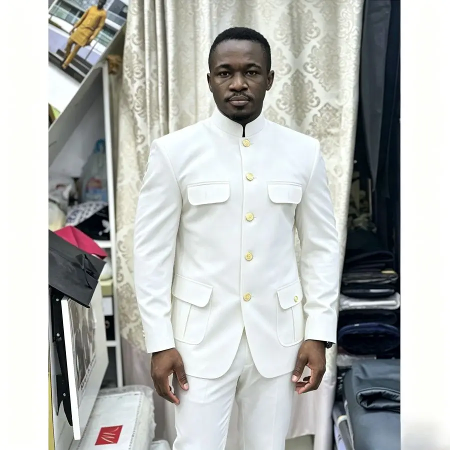 

Safari Men Suits Slim Fit Men Suits of Prom 2 Pieces Blazer with Pants Set Business Casual Wedding Groom Formal Classic Style