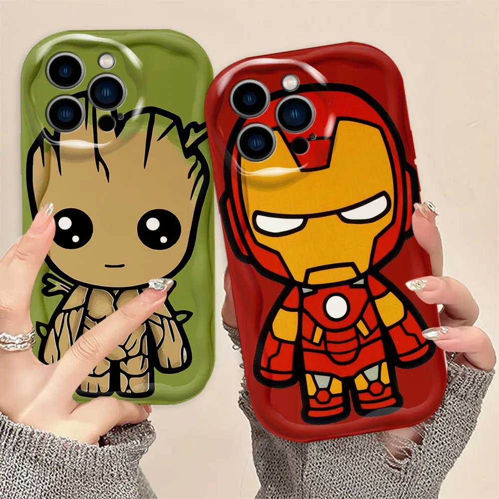 Marvel Iron Groot Spider man 3D Wave Phone Case For iPhone Apple 16 15 14 13 12 11 X XS 8 7 SE Pro Max Plus Soft Silicone Case