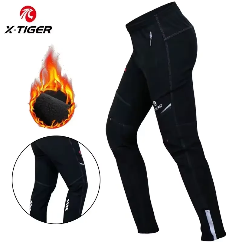 X-TIGER Light Comfortable Fleece Cycling Pants Men Women Winter Breathable Hight Elasticity Sports Pants Reflective Trousers