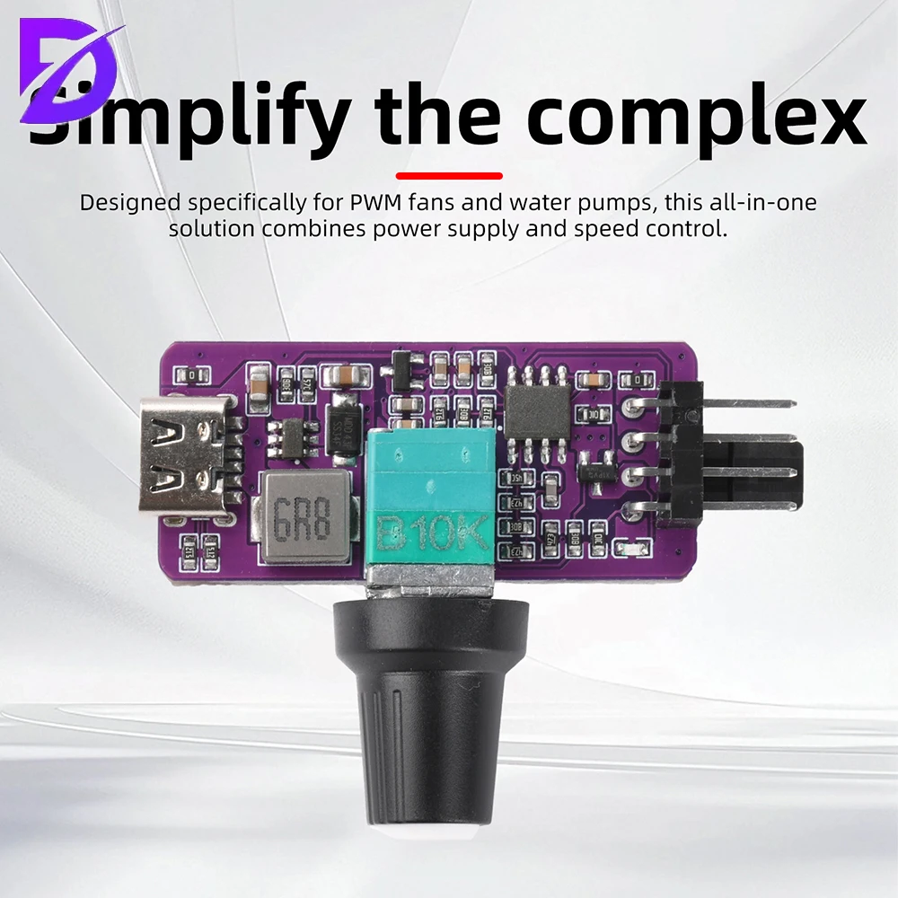PWM Fan Speed Controller 4-Pin USB Type-C for DIY Water Cooling with Stepless Adjustment and High Efficiency Boost