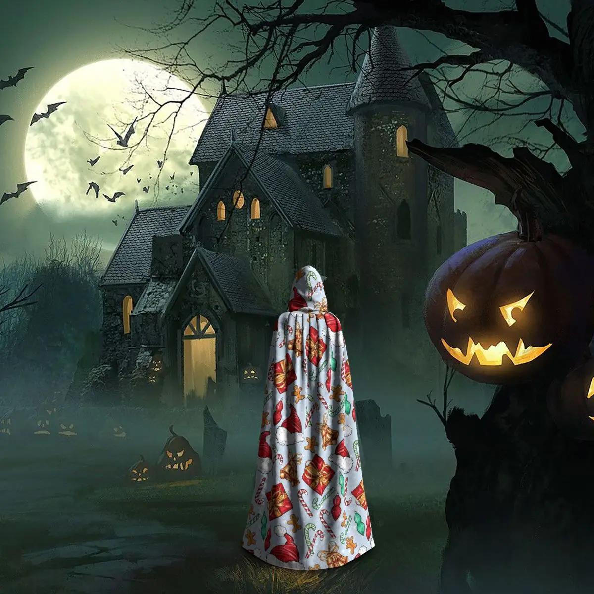 크리스마스 데이 크리스마스 진저브레드 맨 긴 후드 망토 마녀 중세 의상 코스프레 케이프 할로윈 파티 성인 유니섹스