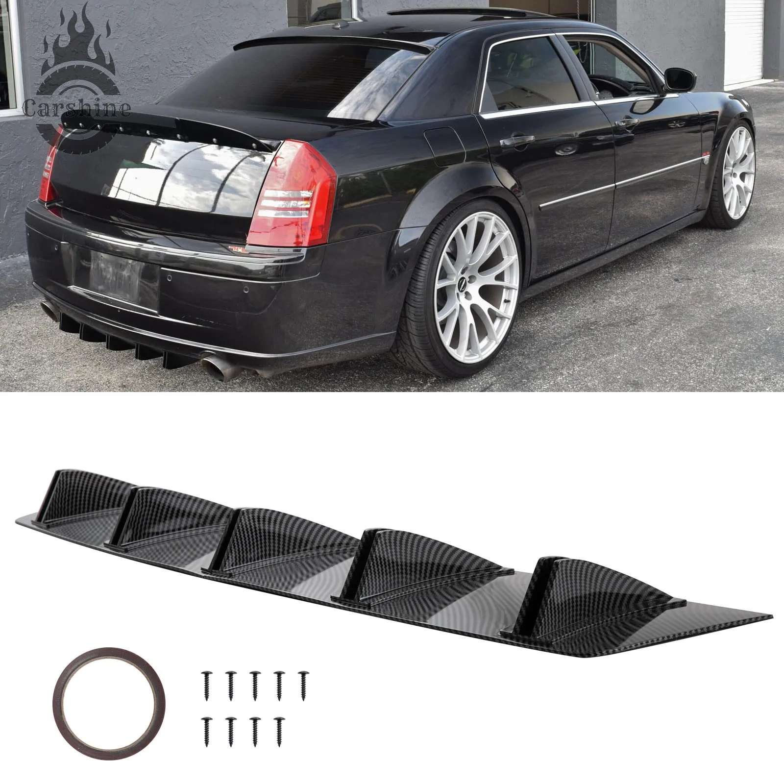 US Rear Bumper Diffuser Splitter Lip Carbon Look Shark Fin For Chrysler 300