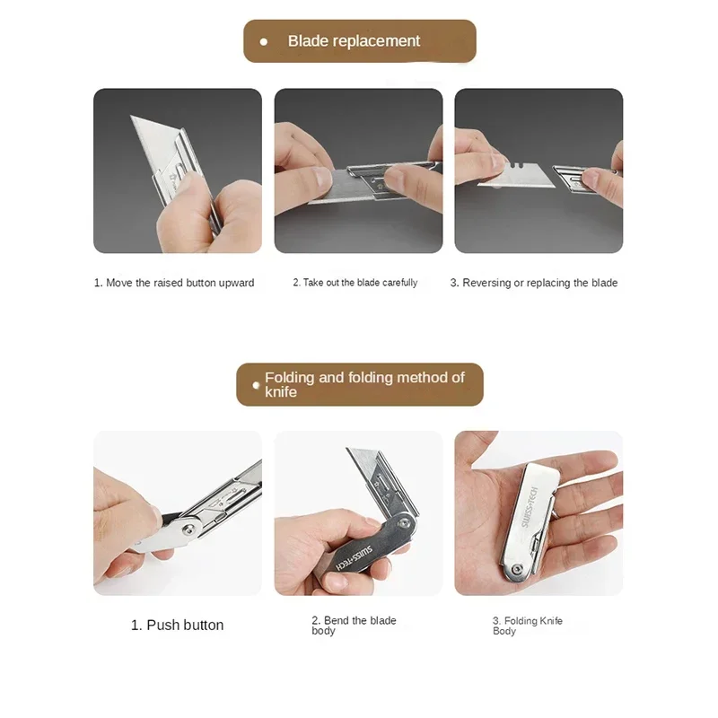 Swiss Tech Folding Utility Knife Unpacking Express Knife Pocket Knife with Belt Clip Small Cutting Blade for Cutting Box Paper