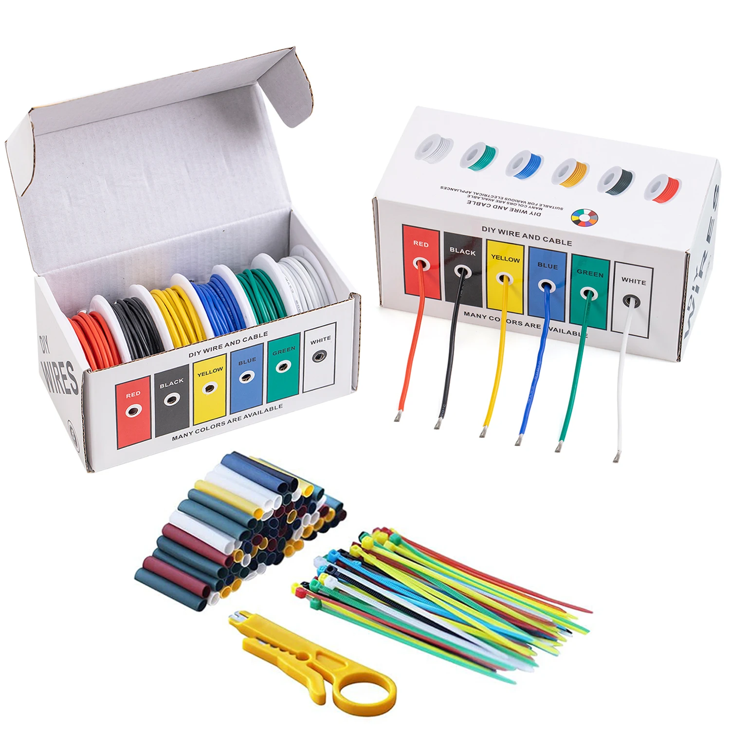 16-18-20-22-24-26-28-30 AWG Silicone Electric Wire with Tools 6 Colors 18 Gauge Stranded Tinned Copper Flexible Hookup Wire Kit