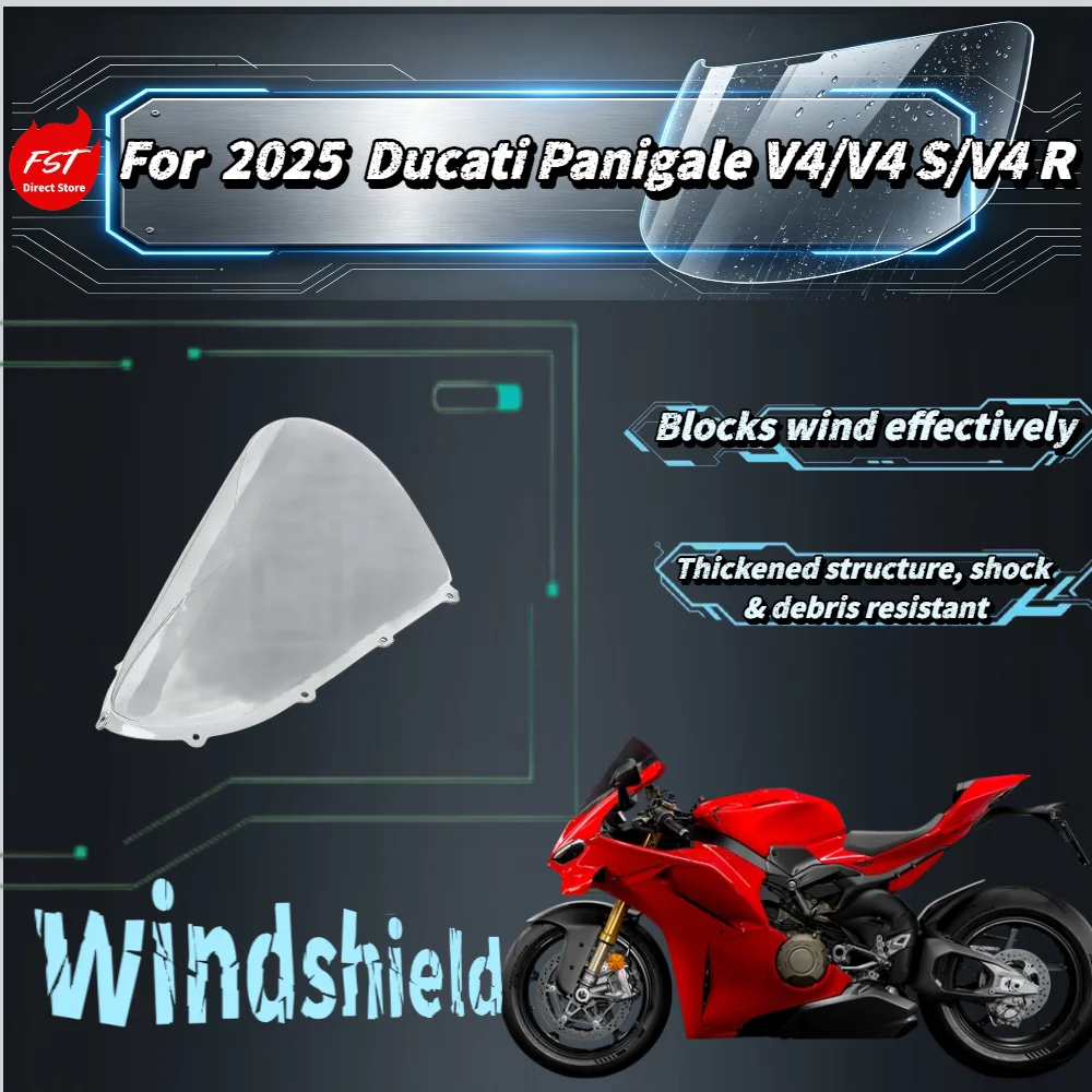 

For Ducati Panigale V4 V4S V4R 2025, upgraded windscreen panel, sport fairing wind guard, impact-resistant parts