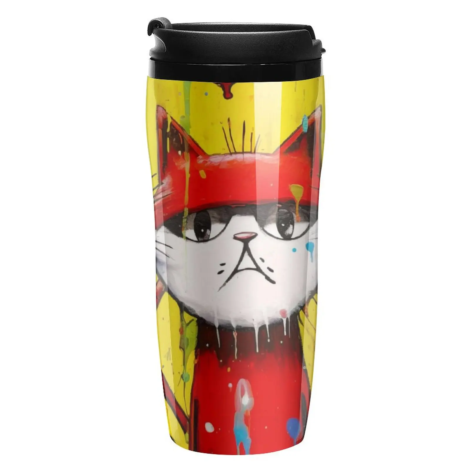 Three Cats Coffee Mug to Go Painting Animal Beach Personalized Water Bottle Leakproof Cold and Hot 350ml Plastic Cup