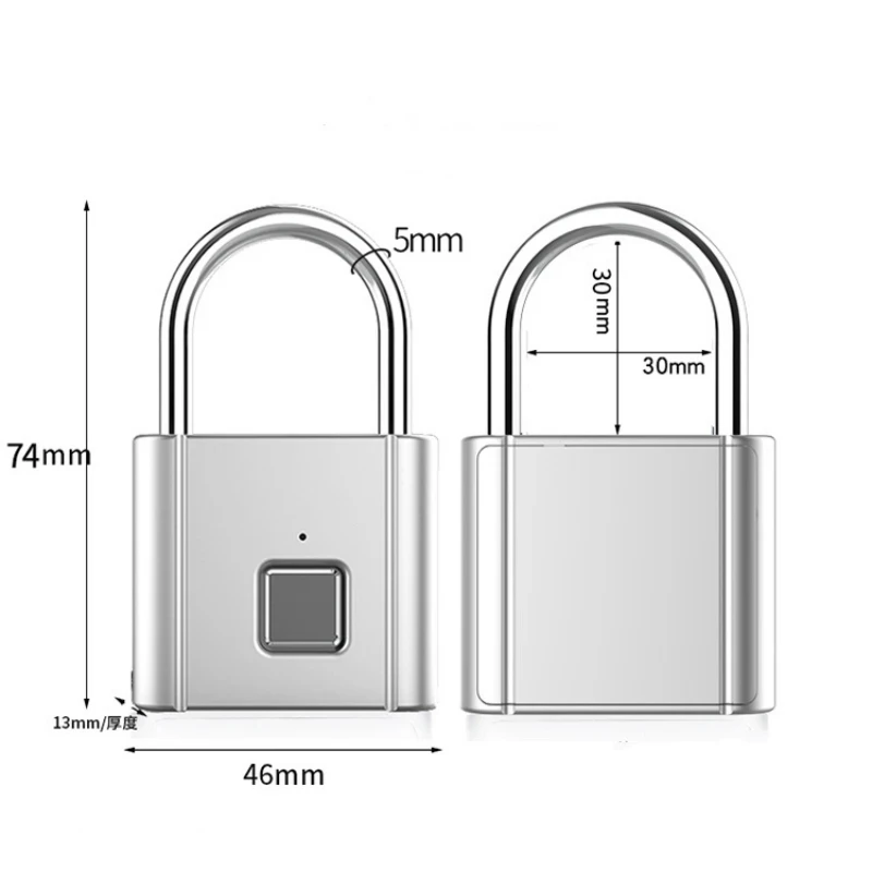 Imagem -05 - Black Silver Keyless Usb Recarregável Door Lock Impressão Digital Cadeado Inteligente Desbloqueio Rápido Liga de Zinco Metal Self Developing Chip