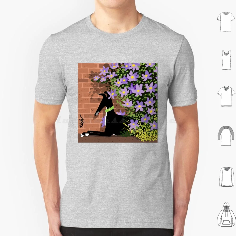 In The Shade Of The Clematis T Shirt 6xl Cotton Cool Tee Greyhound Whippet Lurcher Rich Skipworth Skipworth Nature Trees Summer