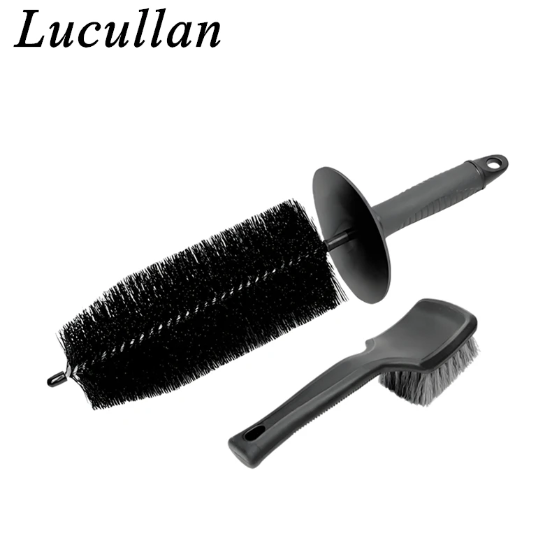 Lucullan Large Flexible Bristle Wheel Brush With Maxmuim Knuckle Guard Spoke Rim Tire Black Brushes Set