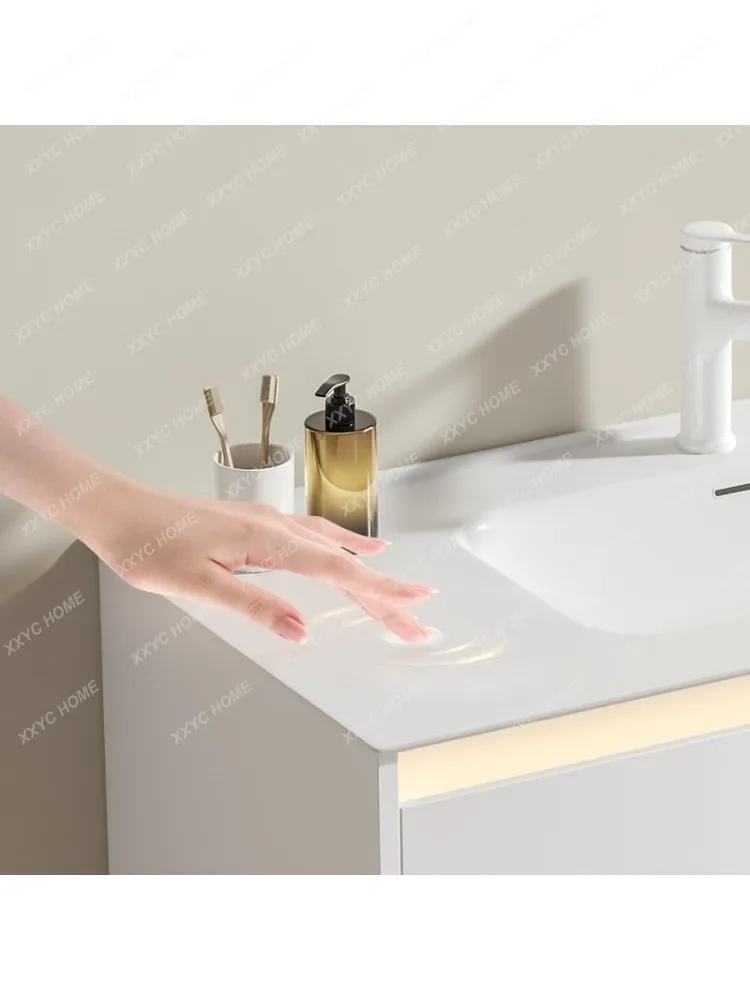 Fir Bath Bathroom Cabinet Solid Wood Cream Style Ceramic Whole Washbin Wash Basin Cabinet Combination Wash Basin Simple