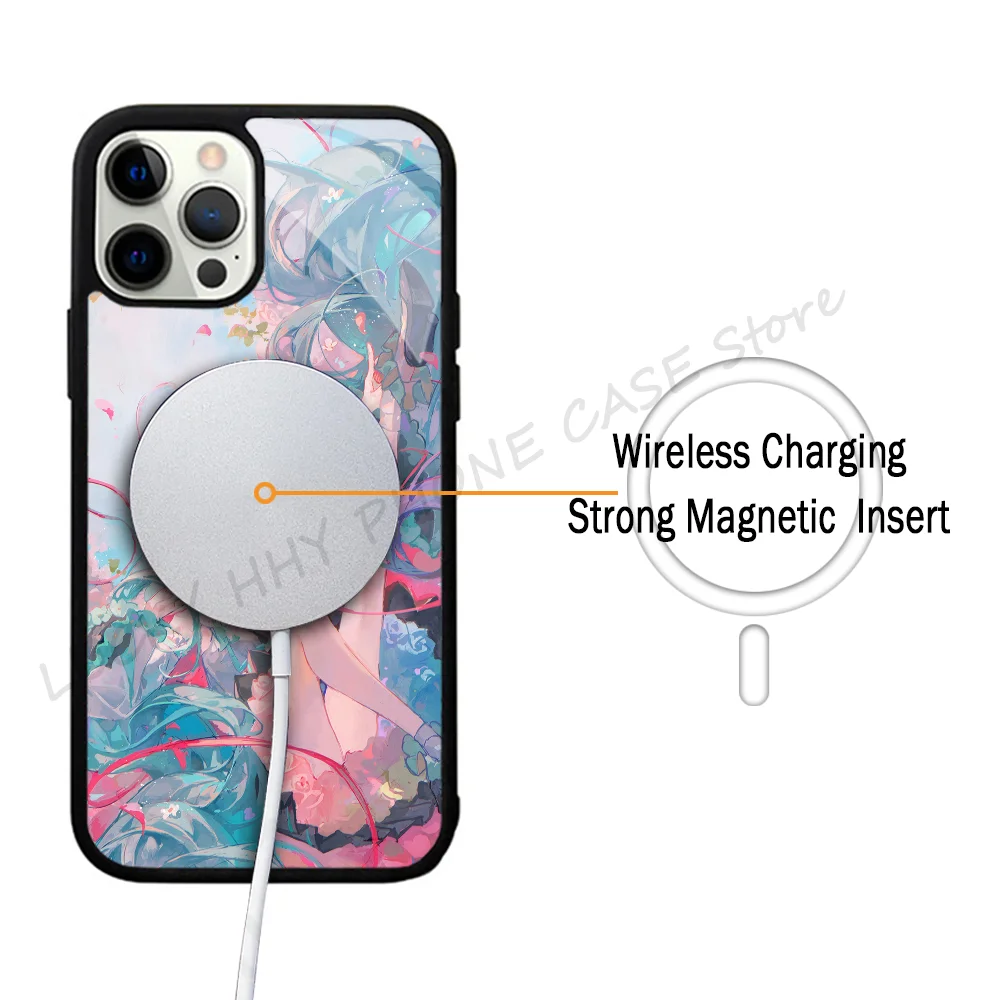 Cute H-Hatsune Ponytail M-Miku Phone Case Strong Magnetic For IPhone 15 14 13 Pro Max 11 12 Mini For Magsafe