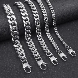 HNSP 8MM -14MM Thick Stainless Steel Cuban Chain Necklace For Men Neck Jewelry Punk Male Bracelet Hand Chain Accessories