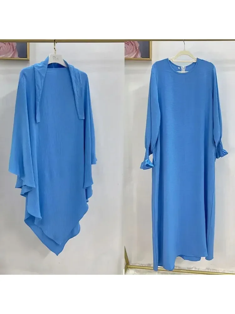 Turkey Islam Dubai  Abaya and Khimar Set Jilbab 2 Piece Ramadan Long Hijab Dress Muslim Prayer Clothes Jilbabs for Women Outfit