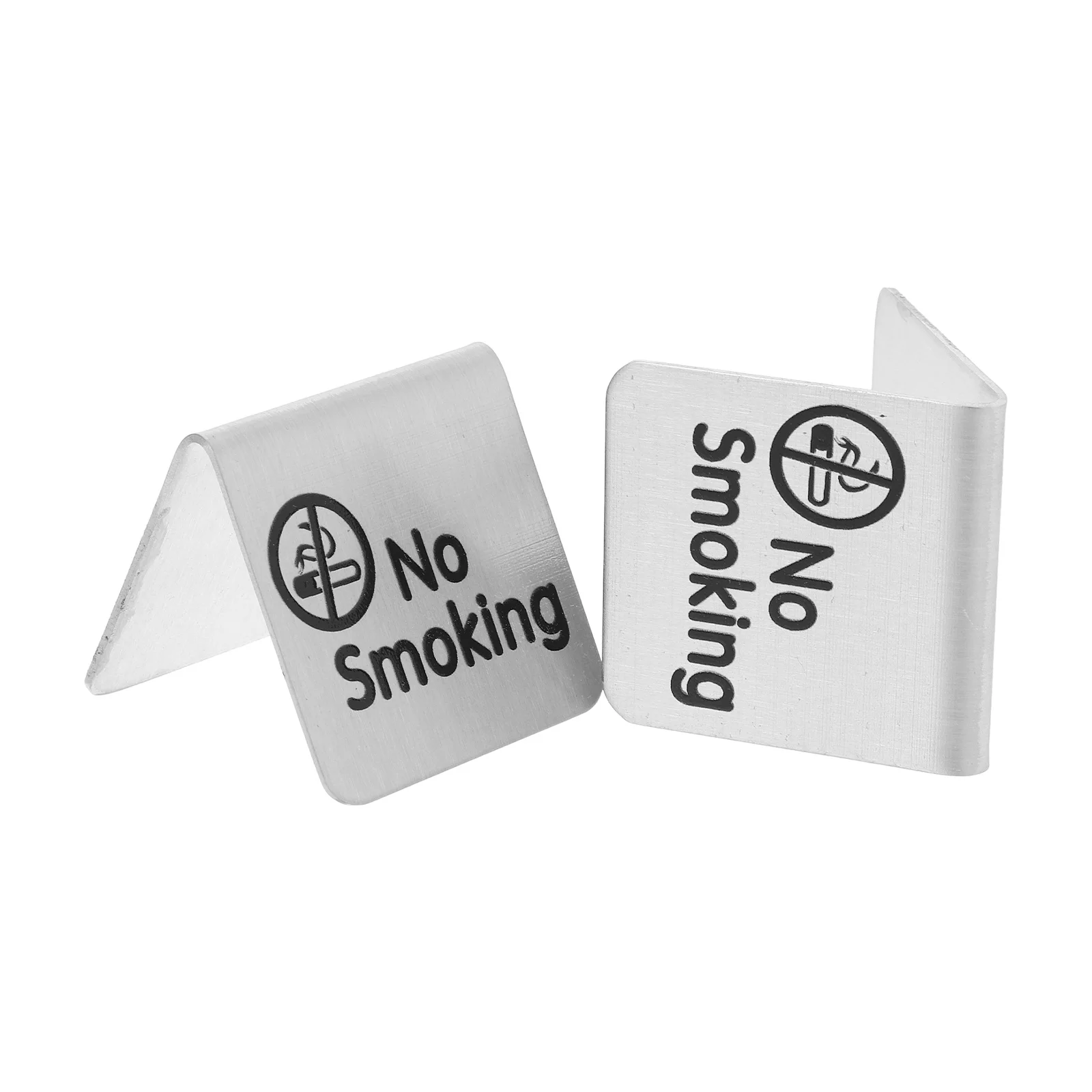 2Pcs Stainless Steel No Smoking Table Sign Double Sided Reserved Non Smoking Desk Logo for Cafe Mall Hospital Dining