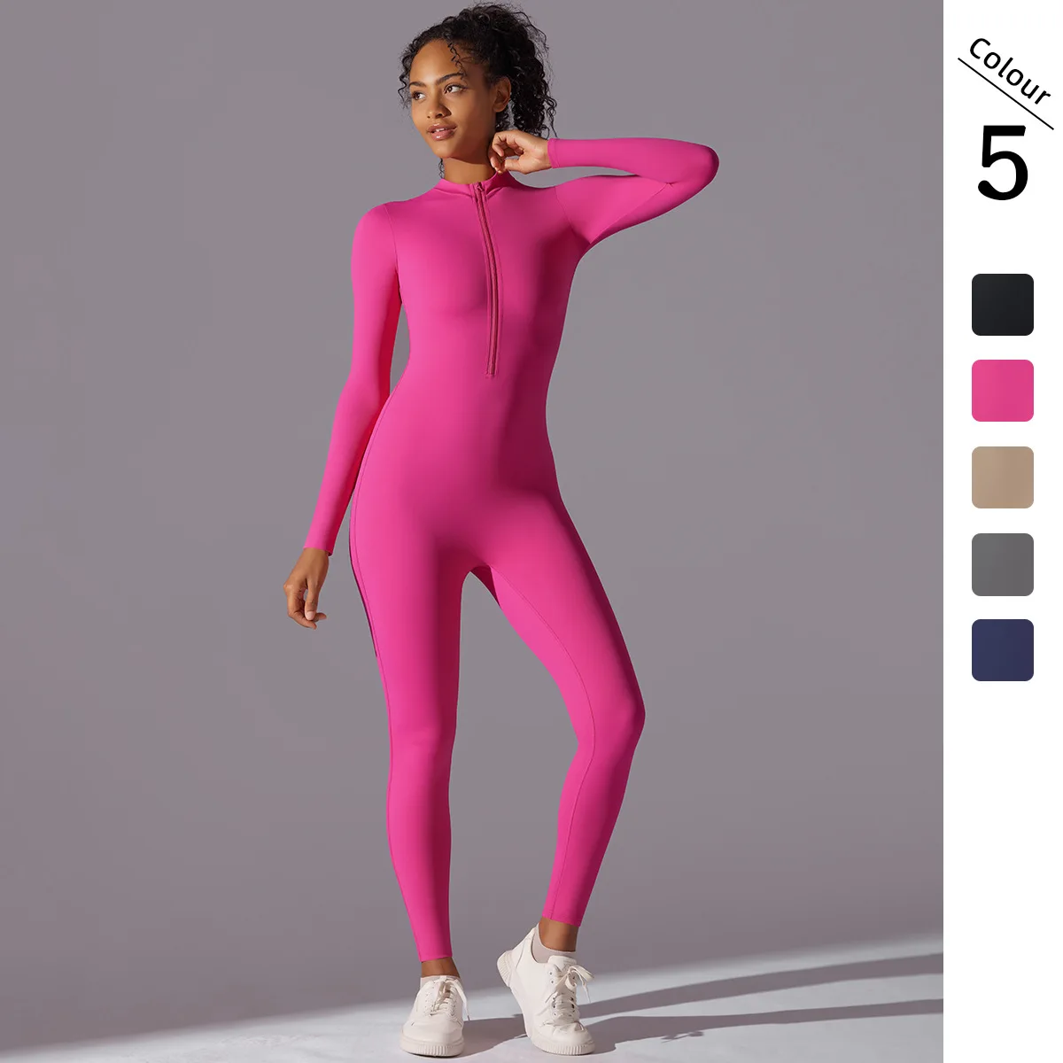 Seamless Yoga Jumpsuits Sports Fitness Hip-lifting Skinny Long-sleeved Zipper Running Workout Gym Leggings Sportswear for Women