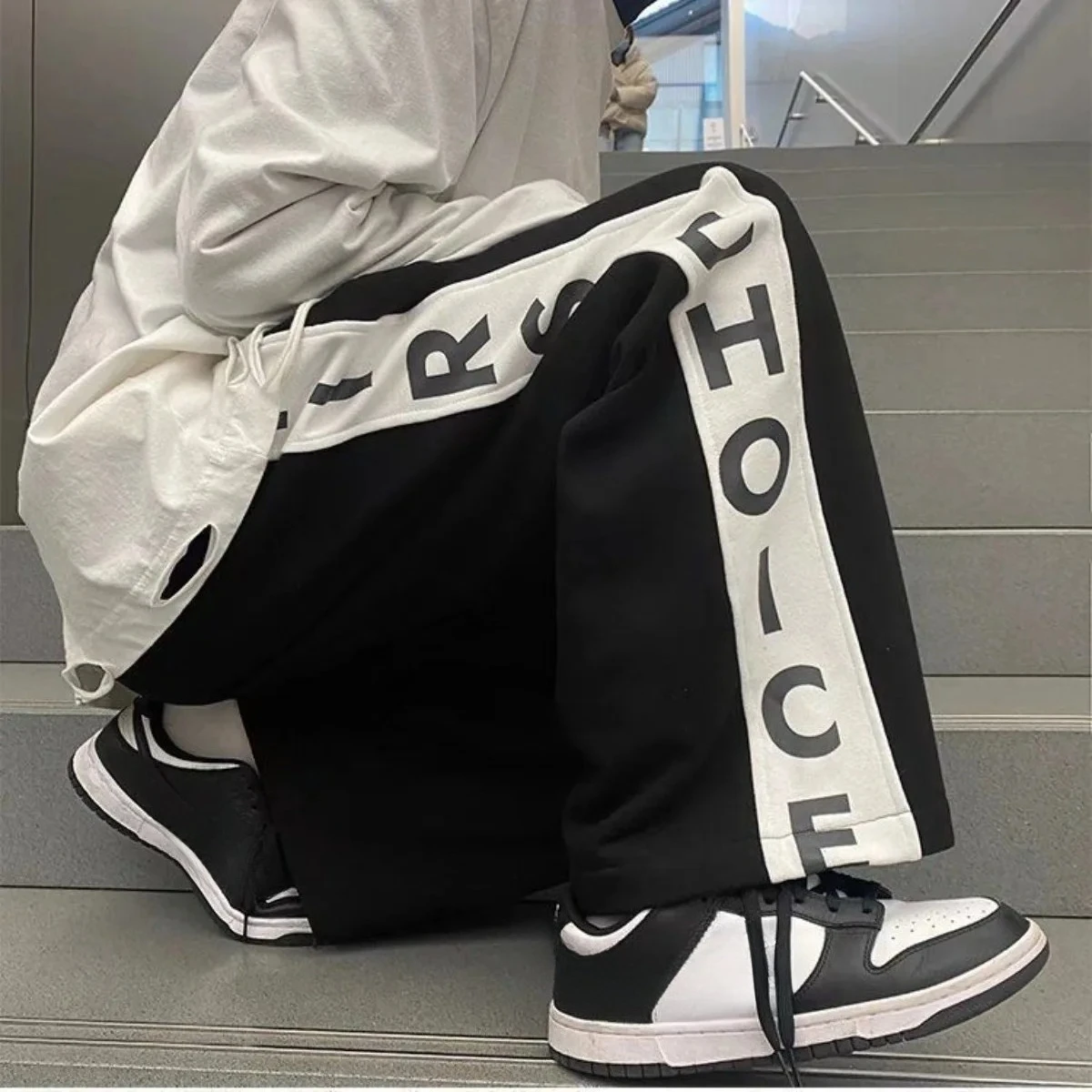 Men Women Unisex Quick Dry Spliced Letter Long Pants Loose Straight‑Leg Casual Trousers Outdoor Hip‑hop Streetwear Sweatpants