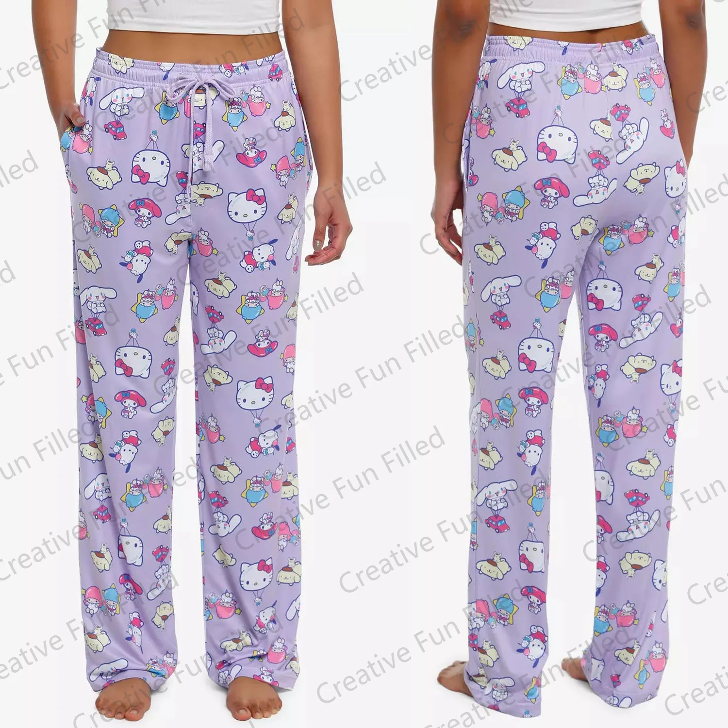 2024 New Hello Kitty And Friends Balloons Pajama PANTS Long Sleeved Cartoon Print Pajama Pants For Kids/ Adults Sleepwear