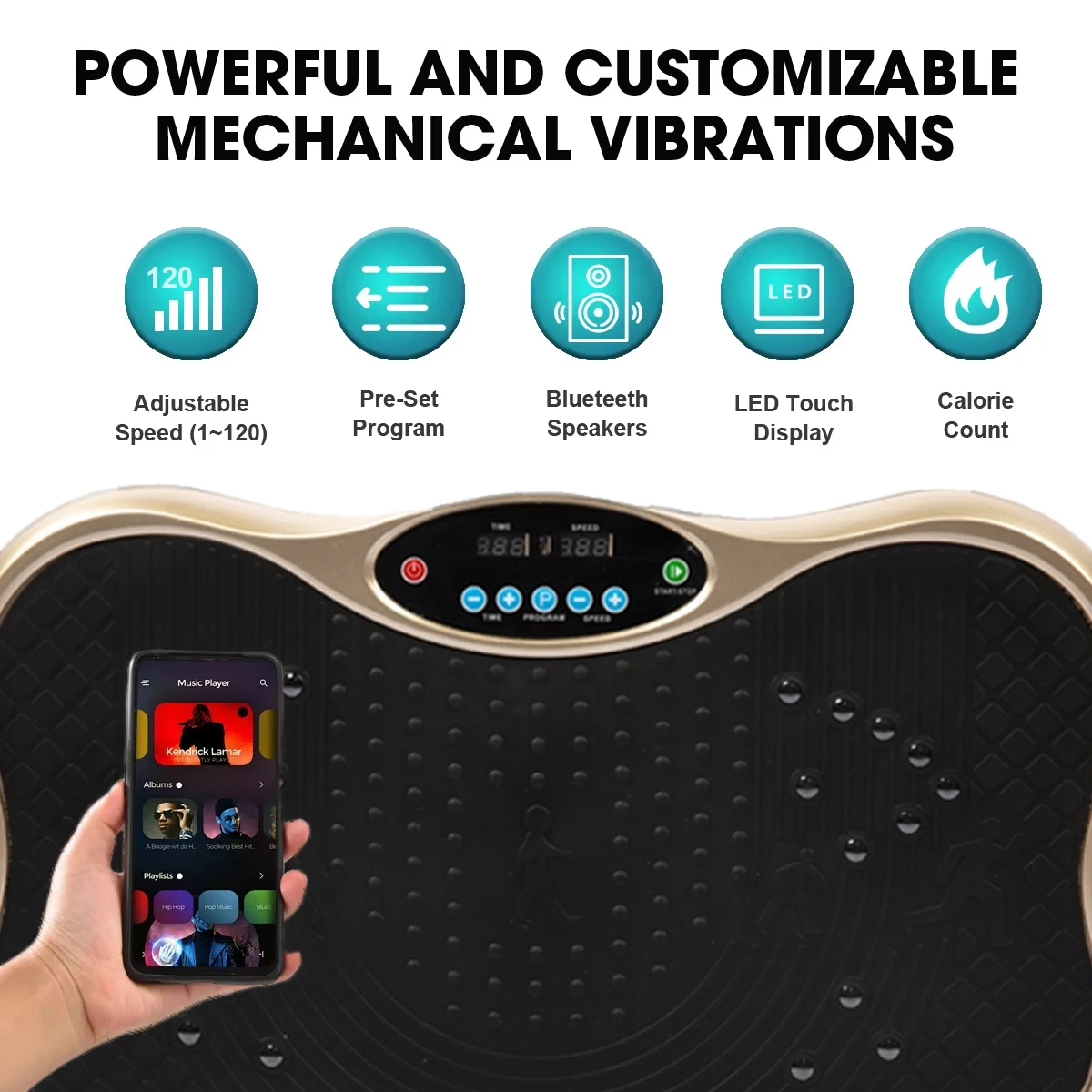 Picture 4: Whole Body Vibration Plate, 53x32x13cm ABS Steel Bluetooth Fitness Machine, Slimming Shaker Plate, Home Gym Exercise Equipment