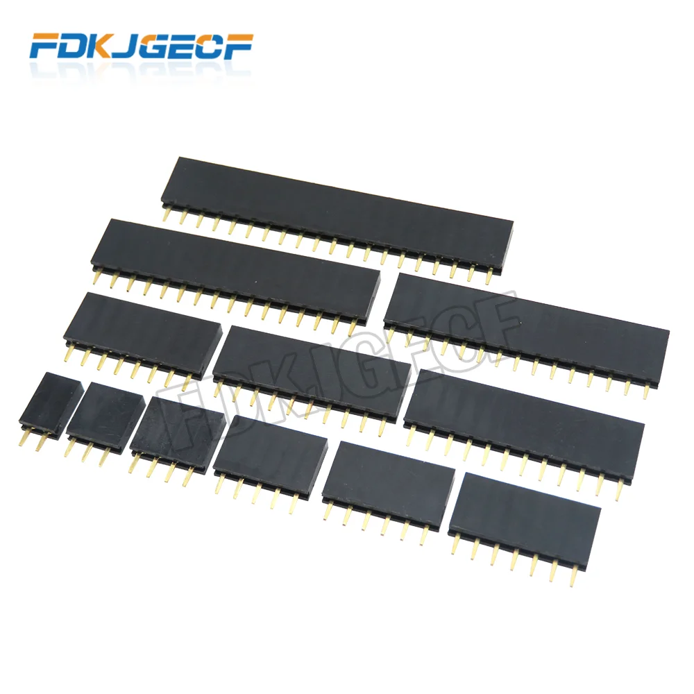 10pcs Single Row Female 2.54mm 2~40P PCB socket Board Pin Header Connector Strip Pinheader 2/3/4/6/10/12/16/20/40Pin For Arduino