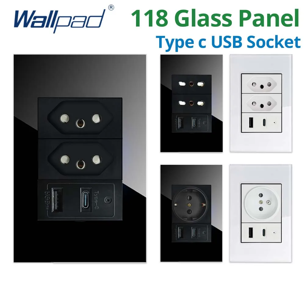 Wallpad Tempered Glass Panel Wall Socket Italian Brazil EU German French Socket 118*75mm