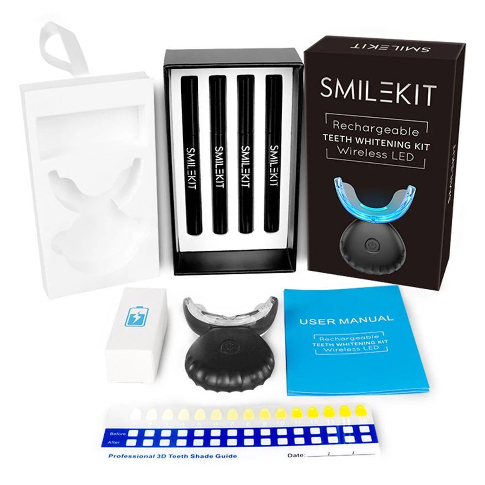 Dentes branqueamento kit, Mini 16 LED luz fria, 35% de peróxido de carbamida gel branqueador, caneta branqueadora, conjunto de dispositivos de