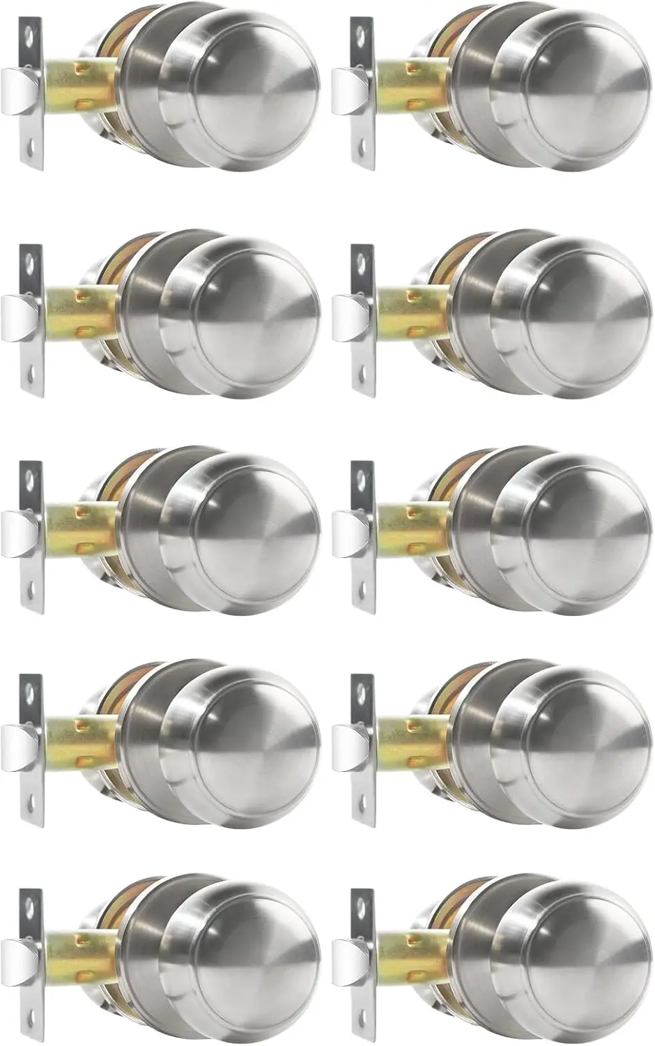 

Набор из 10 дверных ручек из матового никеля, двусторонние (для левой/правой стороны), без замка, для межкомнатных дверей, круглые.