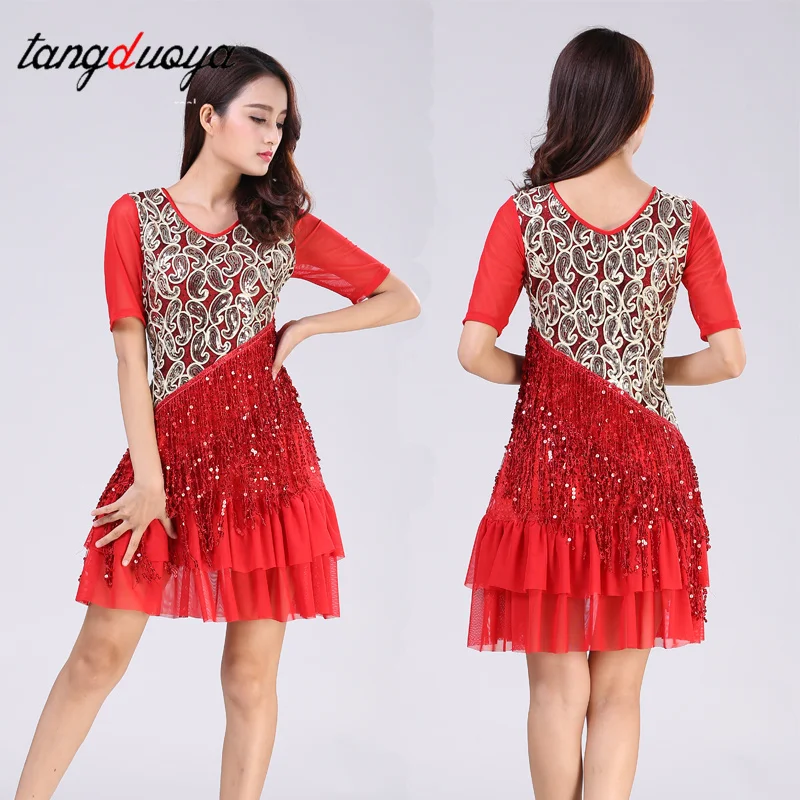 

Womens Glittering Dress Sequins Ballroom Latin Dance Dress Salsa Tango Stage Performance Dancewear Suit