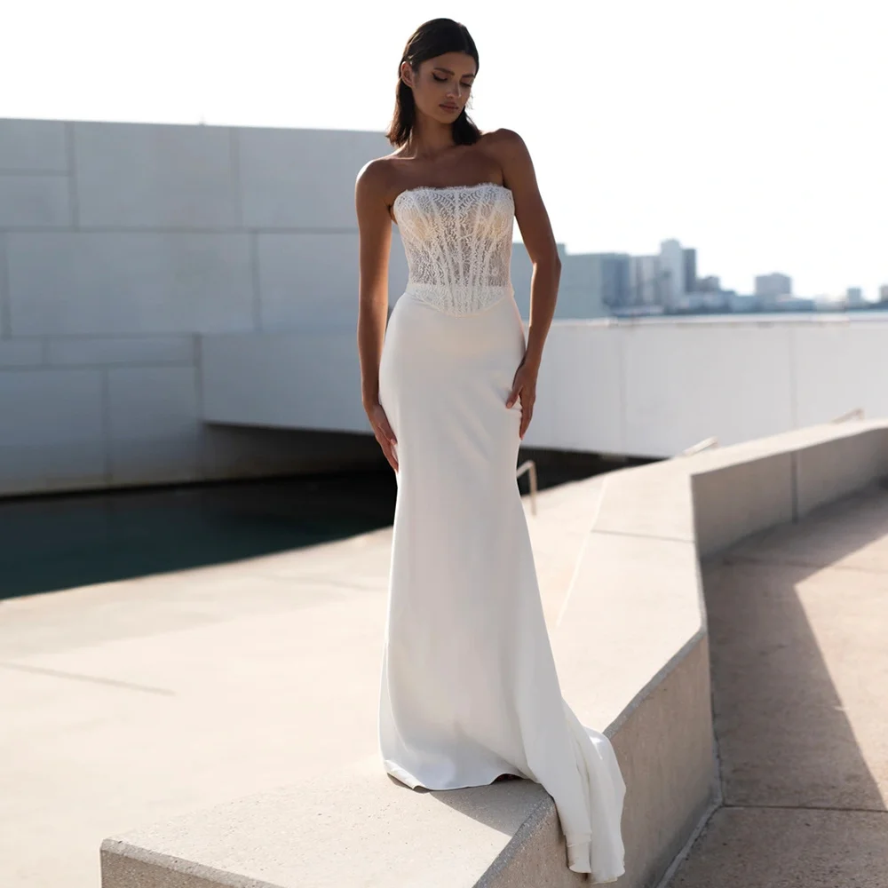 Modern Lace Mermaid Wedding Dresses 2024 Brides Court Train Sleeveless Jersey Bridal Gowns with Zipper Back  Vestidos De Novia