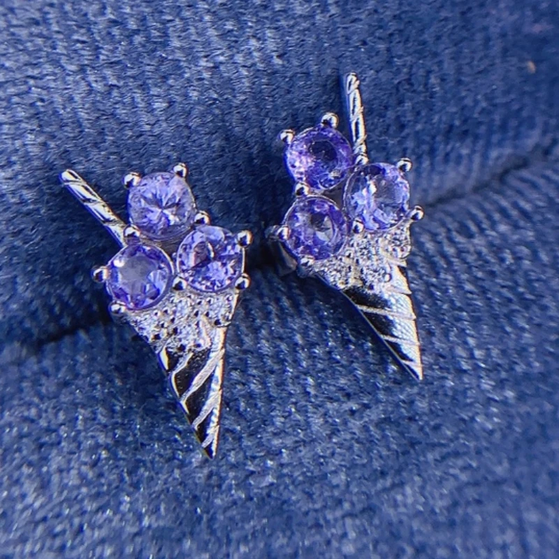 Fine Natural Tanzanite Silver Ice Cream Design  Earring 3x3mm Natural Tanzanite 925 Silver Tanzanite Engagement Earring