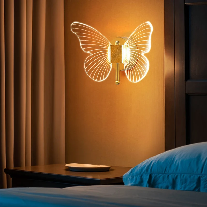 Lustre LED Wall Light Fixture Butterfly Sconces For Ceiling Kitchen Bedside Living Room Decor Nordic Acrylic Wall Lamp Ac220V